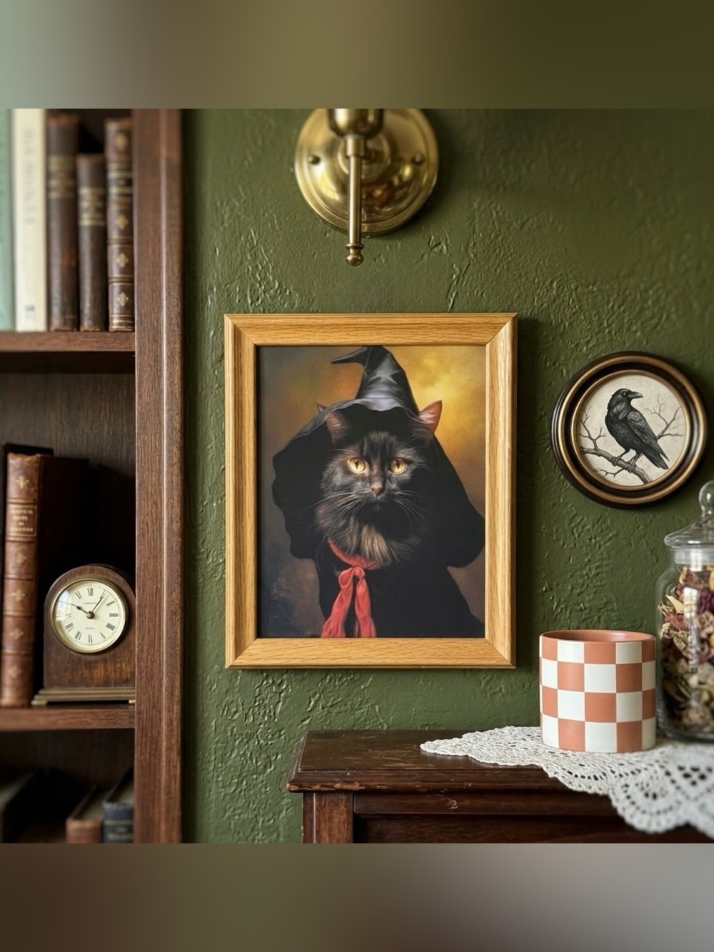 Witch Black Cat Dark Academia Gothic Cat Canvas Art Print Wood Framed Wall Art